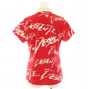 DESCENTE ゴルフ GOLF ゴルフウェア ポロシャツ 半袖 ハーフボタン ロゴプリント 総柄 L 赤 レッド 白 ホワイト