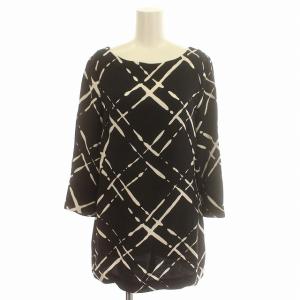 ワンピース ひざ丈 七分袖 ひざ丈 総柄 34 S 黒 ブラック /G