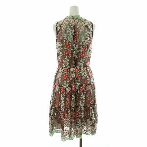 ELIN ノースリーブワンピース フレア ミモレ ロング 花柄 フラワー刺繍 総レース 0 XS マルチカラー