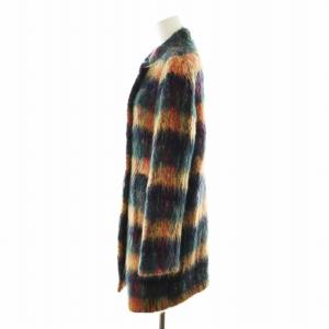 BRAHMIN ノーカラーコート ロング丈 モヘヤ アウター 38 M マルチカラー 赤 レッド 黄 イエロー 緑 グリーン