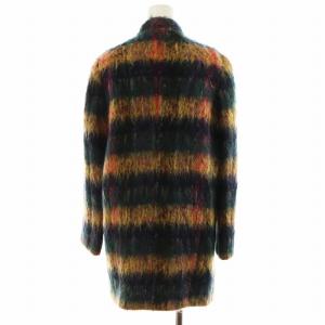 BRAHMIN ノーカラーコート ロング丈 モヘヤ アウター 38 M マルチカラー 赤 レッド 黄 イエロー 緑 グリーン