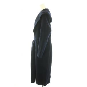UNITED ARROWS UGCBダブルフェイスフーデッドコート アウター ロング トッパー リボンベルト ウール 38 M 紺 ネイビー