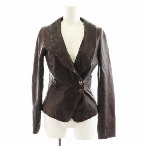 レザージャケット 革ジャン 羊革 ラムレザー アンゴラ混 絹 シルク 38 S 茶 ブラウン /AN23