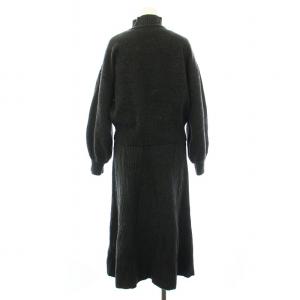 SHIPS カーディガン リブワンピースセットアップ ニット フレア ロング マキシ ハイネック フェイクパールボタン 長袖 ウール混