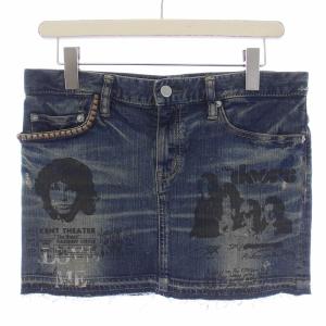 デニムスカート ミニ丈 ジップフライ プリント M インディゴ 0192AK03 /BM
