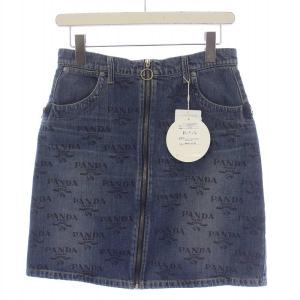 PANDA MANIA pt USED デニムスカート ミニ丈 ジップアップ 総柄 27 インディゴ /BM