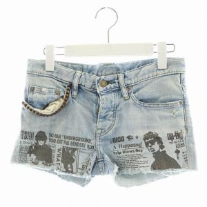 ショートパンツ デニムパンツ スタッズ ダメージ加工 XS 水色 ライトブルー