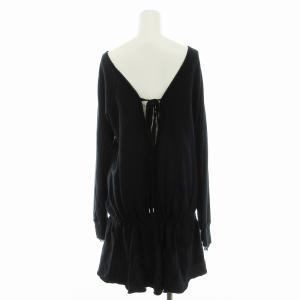 HYSTERIC GLAMOUR チュニック カットソー バックリボン 長袖 写真プリント フリル Vネック F 黒 ブラック