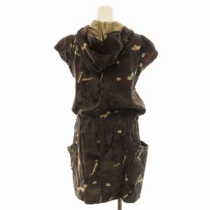 HYSTERIC GLAMOUR ワンピース ミニ カモフラ 迷彩柄 フード 半袖 ジップアップ F カーキ