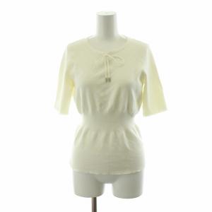 ニット カットソー 薄手 半袖 プルオーバー リボン S 白 ホワイト /NQ