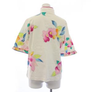 LEONARD SPORT ポロシャツ カットソー 五分袖 スタンドカラー レギュラーカラー ストレッチ 花柄 総柄 42 XL 白