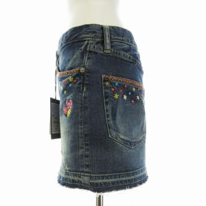 HYSTERIC GLAMOUR タグ付き デニムスカート ミニ 花柄刺繍 ダメージ加工 カットオフ M インディゴブルー