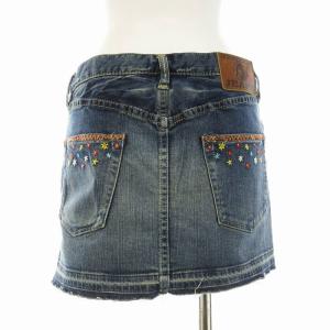 HYSTERIC GLAMOUR タグ付き デニムスカート ミニ 花柄刺繍 ダメージ加工 カットオフ M インディゴブルー