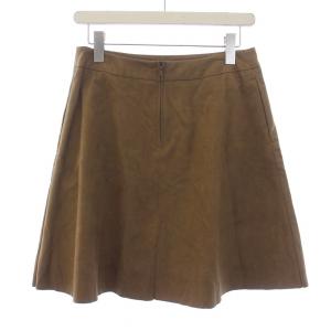 FOXEY NEW YORK フレアスカート ひざ丈 フェイクスエード ロゴ 装飾 42 L 茶 ブラウン
