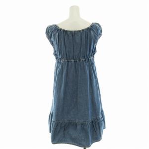 HYSTERIC GLAMOUR デニムワンピース ミニ リボン Vネック プルオーバー 半袖 F 水色 ライトブルー