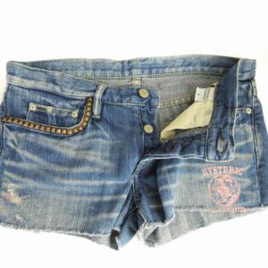 HYSTERIC GLAMOUR デニムパンツ ジーンズ ジーパン ショート スタッズ ダメージ加工 M インディゴ
