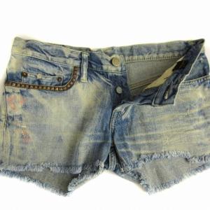 HYSTERIC GLAMOUR デニムパンツ ジーパン ジーンズ ショート ハーフ ボタンフライ USED加工 M ライトブルー