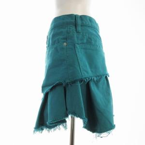 HYSTERIC GLAMOUR デニムスカート ミニ ティアード アシンメトリー フリンジ ボタンフライ S エメラルドグリーン