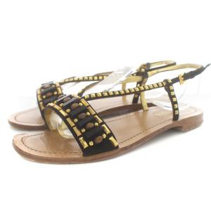 サンダル ストラップ スタッズ フラット スエード 35 黒 /KU