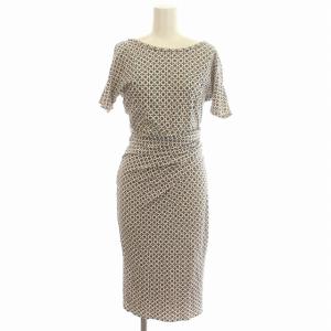 ワンピース 半袖 ドレープ ひざ丈 総柄 XS 白 水色 /G