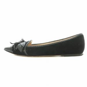 TOD'S パンプス フラットシューズ アーモンドトゥ スエード レザー 切替 装飾 35 22.5cm 黒 ブラック