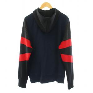 HYDROGEN ジップアップパーカー フーディー 切替 スカルラバーロゴ L 紺 ネイビー 黒 ブラック 赤 レッド /KU