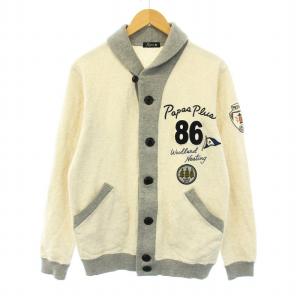 カーディガン 長袖 ショールカラー スウェット地 ロゴ刺繍 ワッペン コットン S ライトグレー /KU