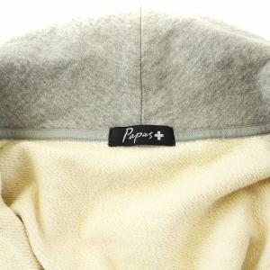 Papas カーディガン 長袖 ショールカラー スウェット地 ロゴ刺繍 ワッペン コットン S ライトグレー /KU