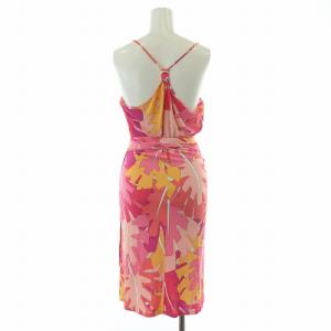 Emilio Pucci タイトワンピース ラップ 巻き ひざ丈 ストレッチ ホルターネック プッチ柄 総柄 38 M ピンク