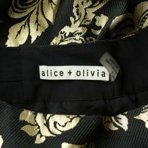 alice + olivia フレアスカート ギャザー ミモレ ロング 総柄 0 XS 黒 ブラック ゴールド色 /BB