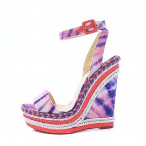 Christian Louboutin DUPLICE140 ウェッジソールサンダル 厚底 アンクルストラップ タイダイ柄 36 23cm マルチカラー