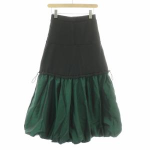 UN3D. 22SS ドローストリングバルーンスカート イージー マキシ ロング ウエストゴム 切替 38 M 黒 ブラック 緑 グリーン
