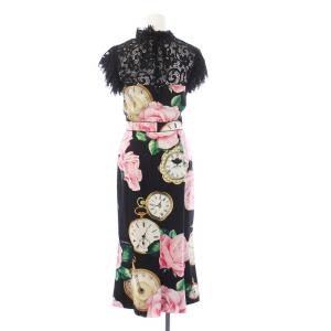 DOLCE&GABBANA ノースリーブワンピース 花柄 シルク 36 ブラック