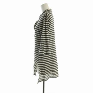 Max Mara シャツ ブラウス ボーダー 麻 リネン 長袖 S 白 ホワイト グレー