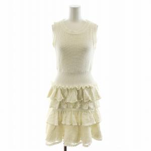ワンピース ひざ丈 ノースリーブ フリル コットン S 白 ホワイト /AN30