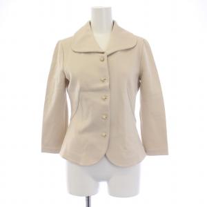 ジャケット アウター 丸襟 ラウンドカラー シングル ショート丈 ストレッチ L ベージュ