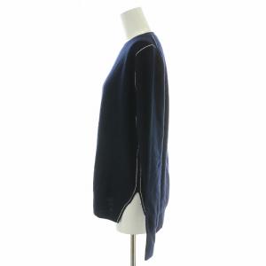 ENFOLD ニット セーター 長袖 クルーネック ステッチワーク ウール 38 M 紺 ネイビー