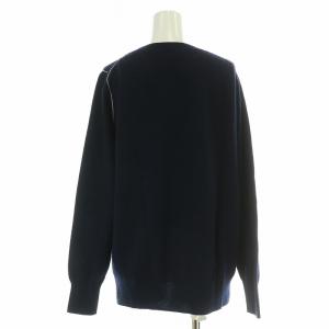 ENFOLD ニット セーター 長袖 クルーネック ステッチワーク ウール 38 M 紺 ネイビー