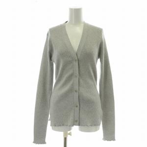 ニットカーディガン リブ ストレッチ 長袖 Vネック 薄手 ラメ S シルバーカラー グレー