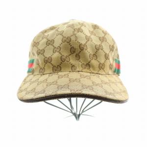 GUCCI Original GG キャップ 帽子 シェリーライン 6パネル 総柄 ロゴ L ベージュ 茶 ブラウン