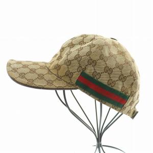 GUCCI Original GG キャップ 帽子 シェリーライン 6パネル 総柄 ロゴ L ベージュ 茶 ブラウン