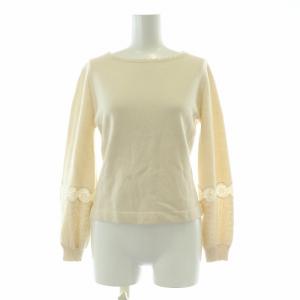 AMULET ニット セーター 長袖 クルーネック ウール混 カシミヤ混 フェイクパール レース 刺繍