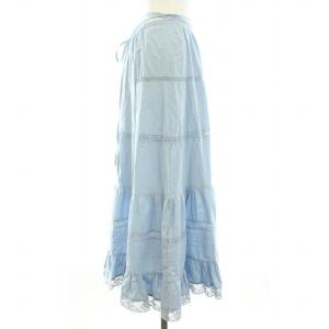 CASA FLINE 23SS ティアードスカート ロング フレア リボン レース 花柄 コットン F 水色 ライトブルー