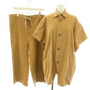ヨウジヤマモト セットアップ 上下 シャツ ブラウス 半袖 パンツ スラックス コットン ベージュ /YT