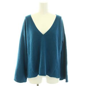 ニット セーター Vネック 長袖 ハイゲージ 青 ブルー /YT