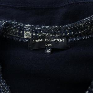 COMME des GARCONS HOMME ニットカーディガン 長袖 Vネック チェック柄 ウール XS 紺 ネイビー