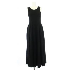 24SS アメスリニットギャザーワンピース フレア ロング マキシ ノースリーブ クルーネック 36 S 黒 ブラック 0224233101