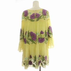 GRACE CONTINENTAL 22SS 刺繍ギャザートップ シースルー ブラウス 花柄 シャツ プルオーバー 長袖 36 S 黄色 イエロー
