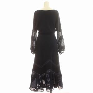 GRACE CONTINENTAL 21SS スターレースニットワンピース シアー ワンピース パフスリーブ 星 長袖 ロング 36 S ネイビー 紺