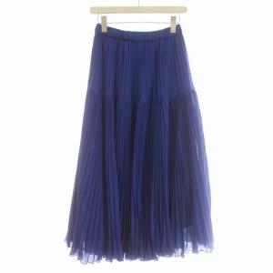 22SS プリーツスカート ロング フレア スカート 36 S 青 ブルー